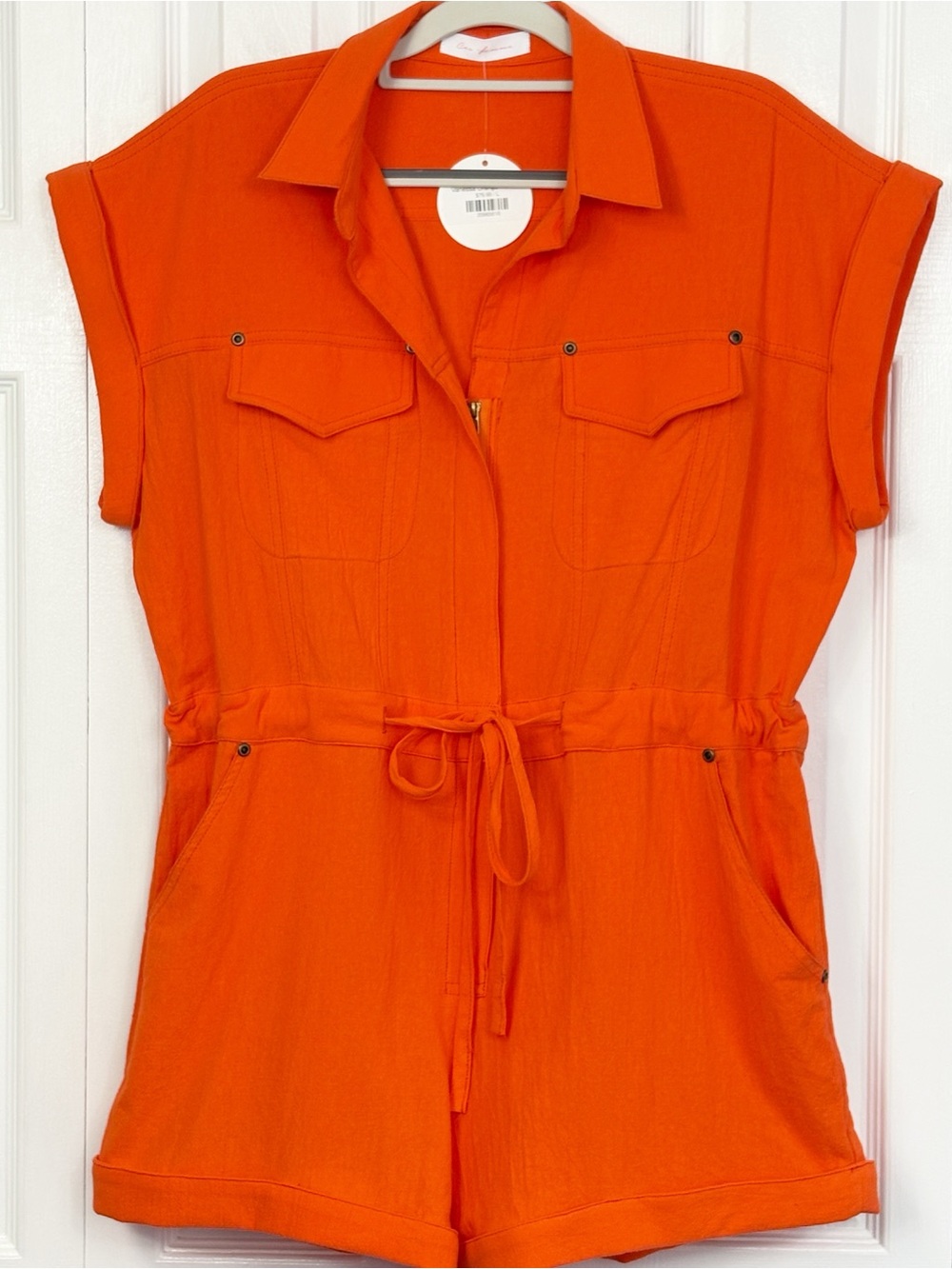 NWT Ces Femme Orange Cotton Short Sleeve Vanessa Romper Playsuit Large